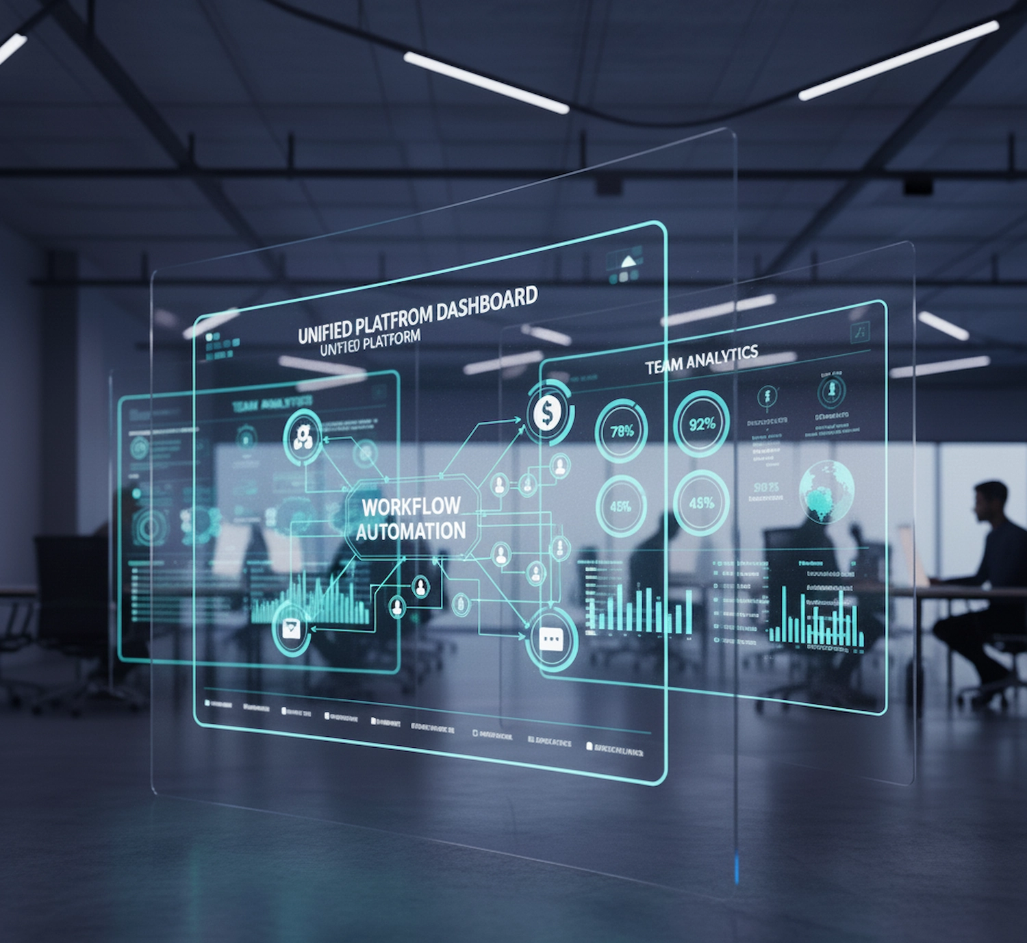 Comfortcraftor unified platform dashboard showing workflow automation and team analytics